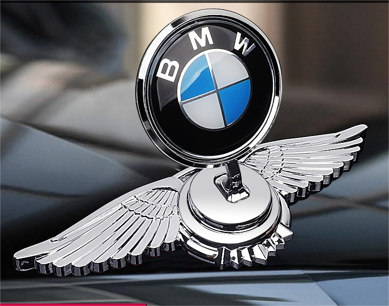 BMW engine hood logo with angel wings - 3D chrome metal emblem for car bonnet customization
