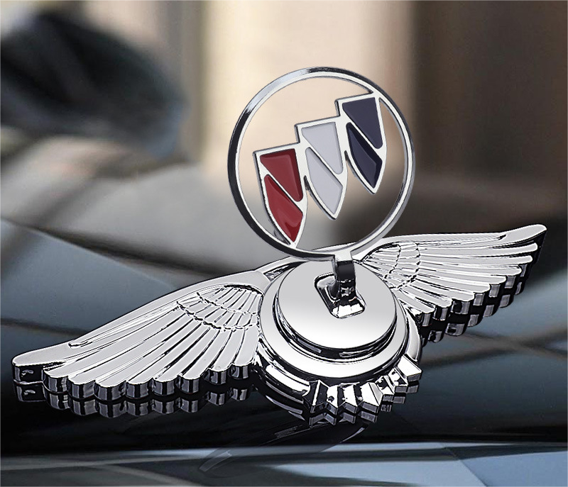 Buick engine hood tricolored logo with angel wings - 3D chrome metal emblem for car bonnet customization
