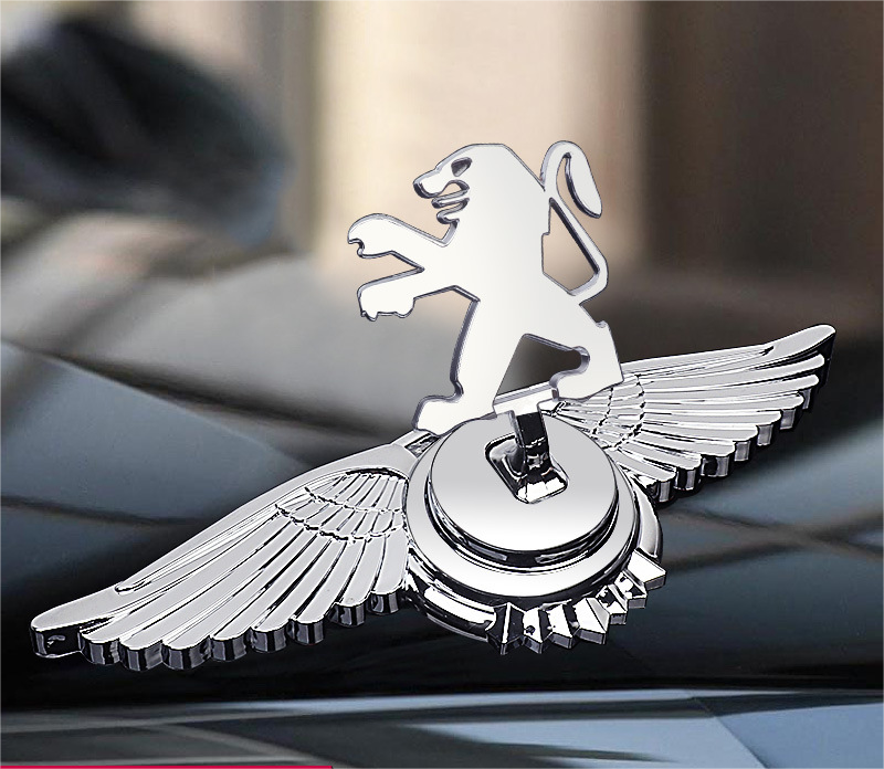 Peugeot engine hood lion logo with angel wings - 3D chrome metal emblem for car bonnet customization
