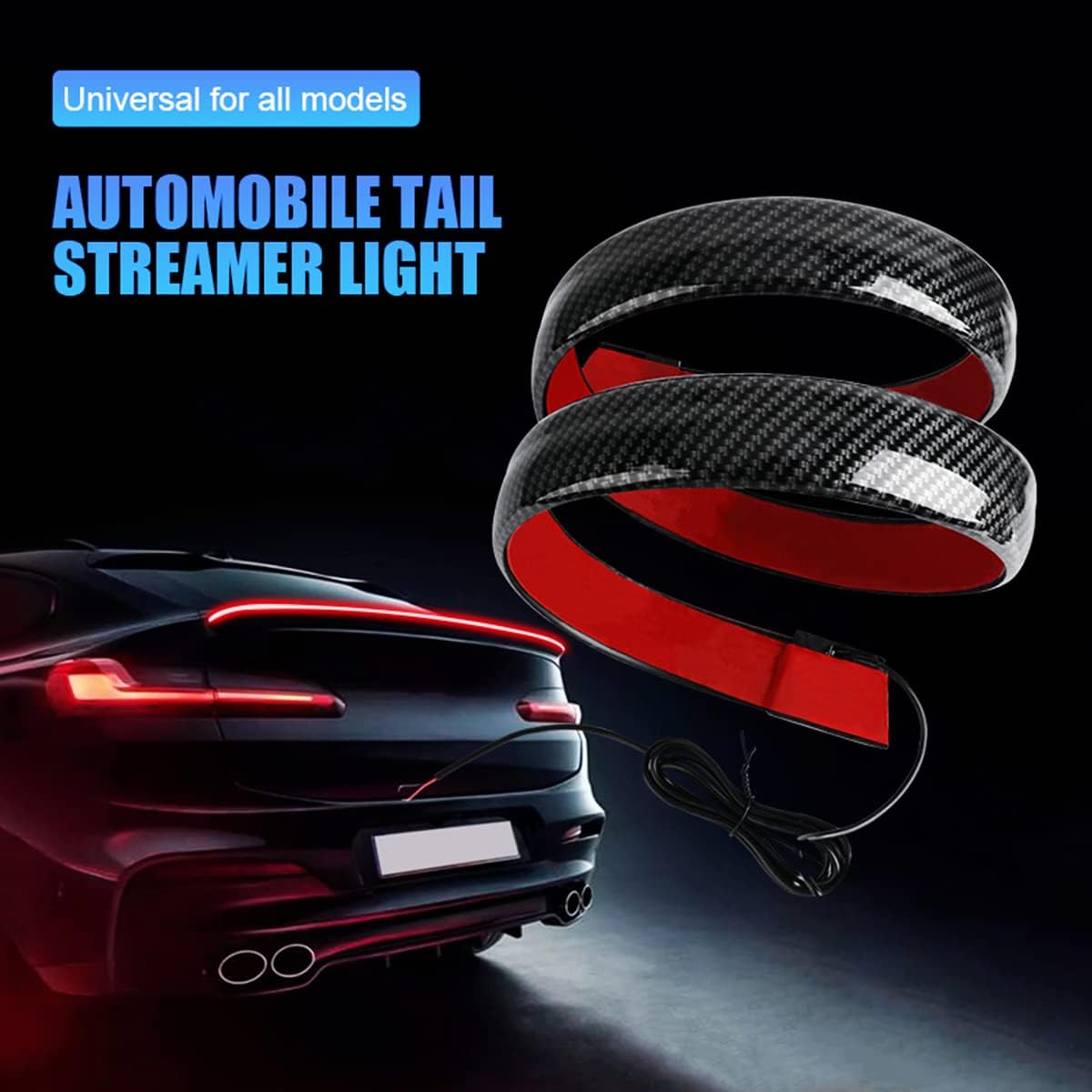 Universal Exterior Rear Roof Spoiler Tail Wing Splitter Carbon Fiber Accessories LED Strip Lights for Cars Driving Brake Turn Signal Running Warning Trim Lamp - VelosoleUniversal Exterior Rear Roof Spoiler Tail Wing Splitter Carbon Fiber Accessories LED Strip Lights for Cars Driving Brake Turn Signal Running Warning Trim Lampcar - accessories
