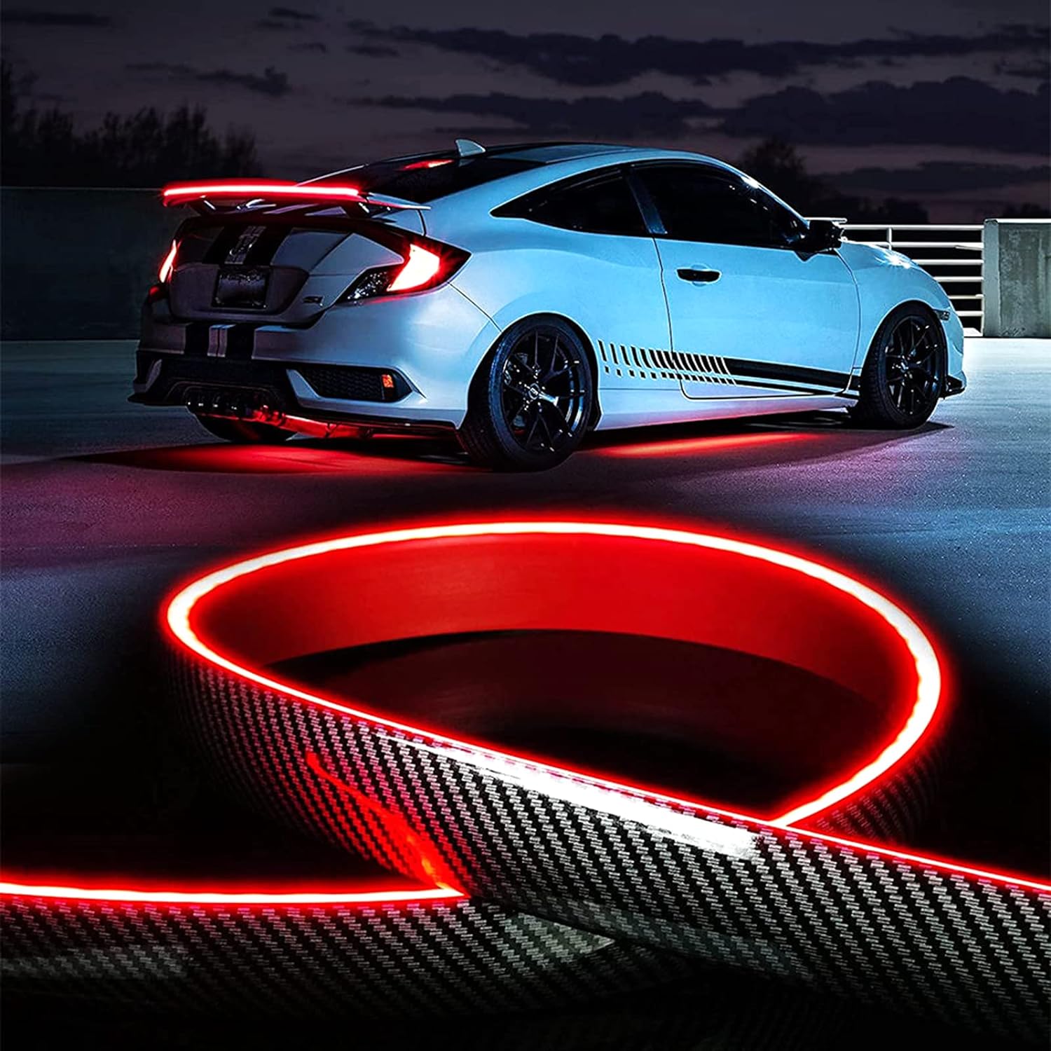 Universal Exterior Rear Roof Spoiler Tail Wing Splitter Carbon Fiber Accessories LED Strip Lights for Cars Driving Brake Turn Signal Running Warning Trim Lamp - VelosoleUniversal Exterior Rear Roof Spoiler Tail Wing Splitter Carbon Fiber Accessories LED Strip Lights for Cars Driving Brake Turn Signal Running Warning Trim Lampcar - accessories